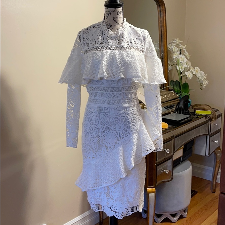 True Decadence Long Sleeve White Lace Dress